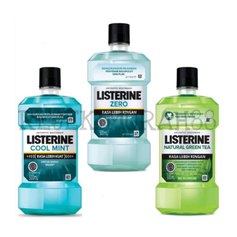 Listerine Cool Mint/Green Tea/Zero Antiseptic Mouthwash / Obat Kumur Antiseptik - 500ml dan 250ML Mouthwash / Obat Kumur Antiseptik