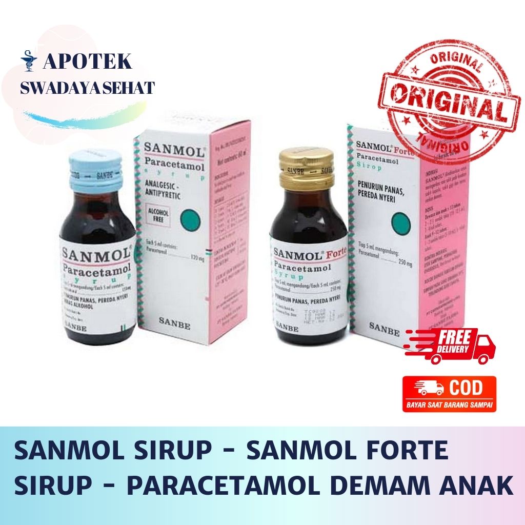 SANMOL Sirup Dan Sanmol Forte Syrup 60 ML - Paracetamol Cair Obat Penurun Demam Anak Dewasa