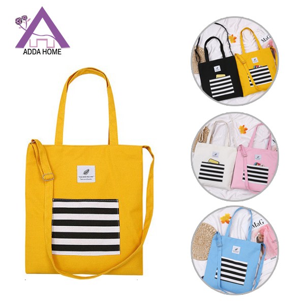 Adda Home - Tas Tote Kanvas Garis Hitam Putih