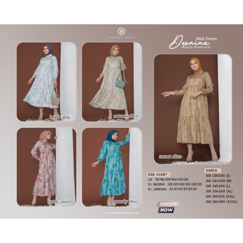 Gamis Premium Deenina Blue by Nadheera Luxury|Gamis Motif Cantik|Gamis Jumbo 3XL|Gamis Muslimah|Gami