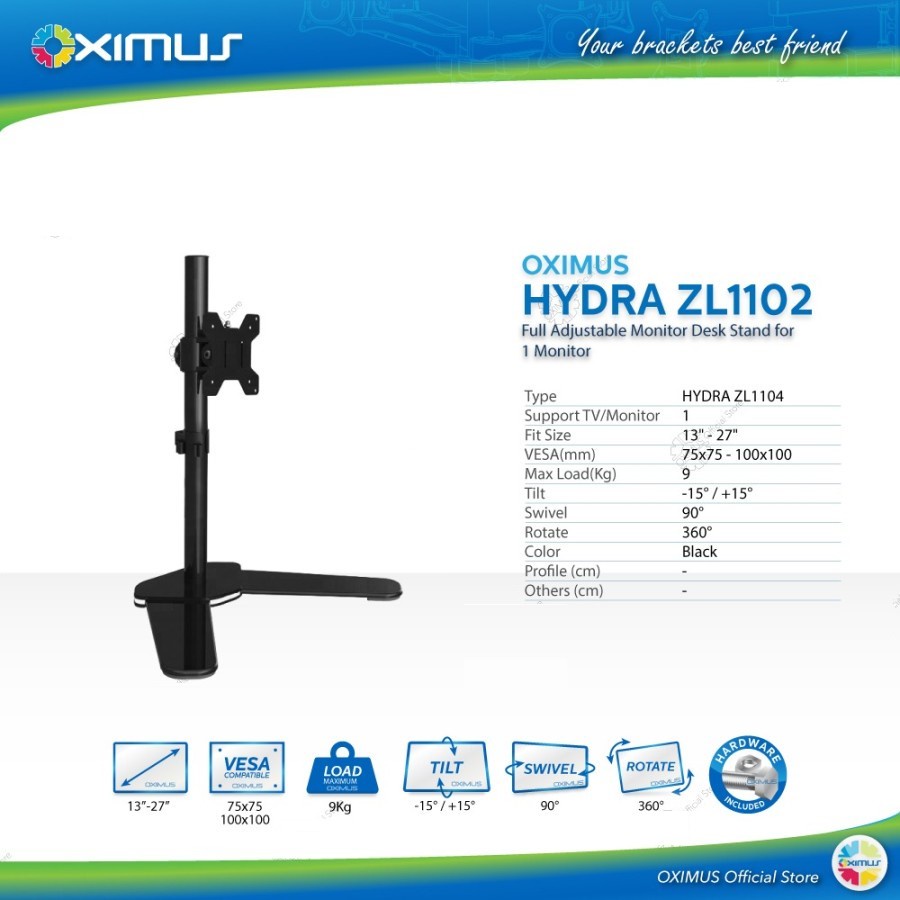 Bracket Meja LCD LED TV Monitor 13&quot; - 27&quot; OXIMUS HYDRA ZL1102 Desk Stand