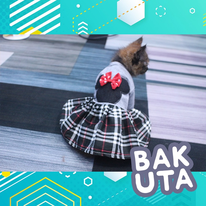 Dress kotak-kotak abu-abu motif Mini mouse terbaru baju kucing dan anjing / baju kucing murah size S-XL