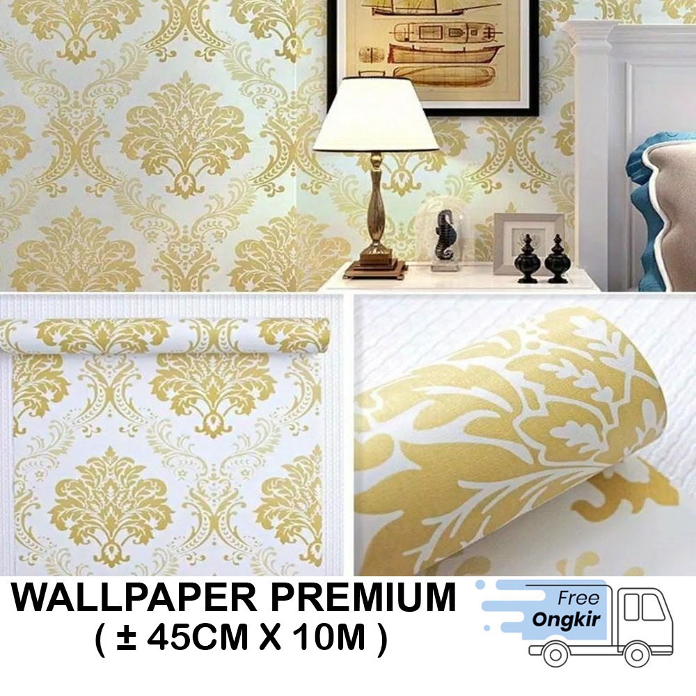 Wallpaper Dinding Stiker Motif Batik Gold Size 45cm x 10m