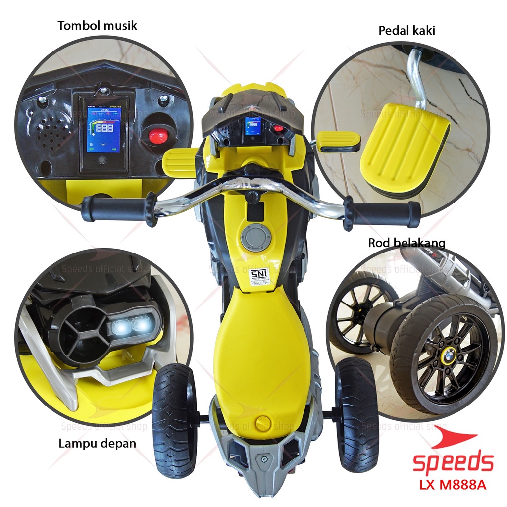 SPEEDS Sepeda Motor Anak Manual Mainan Motor Anak Roda 3 Baterai Sepeda Motor Manual M888A