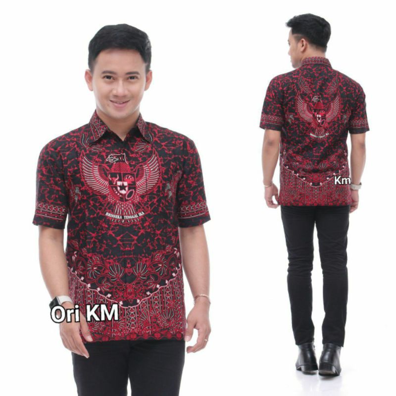 Kemeja Batik Pria Lengan Pendek Motif Garuda Size M, L, XL, XL ( ORIGINAL )