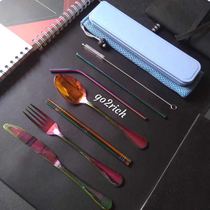 

Sedotan Stainless Paket Full Set MEWAH Food Grade + BOX+POUCH Rainbow