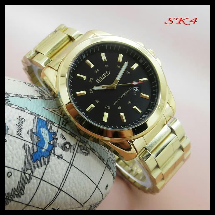 Jam Tangan Pria Seiko 5 Rantai Gold Jam Cowok Stainless Warna Emas