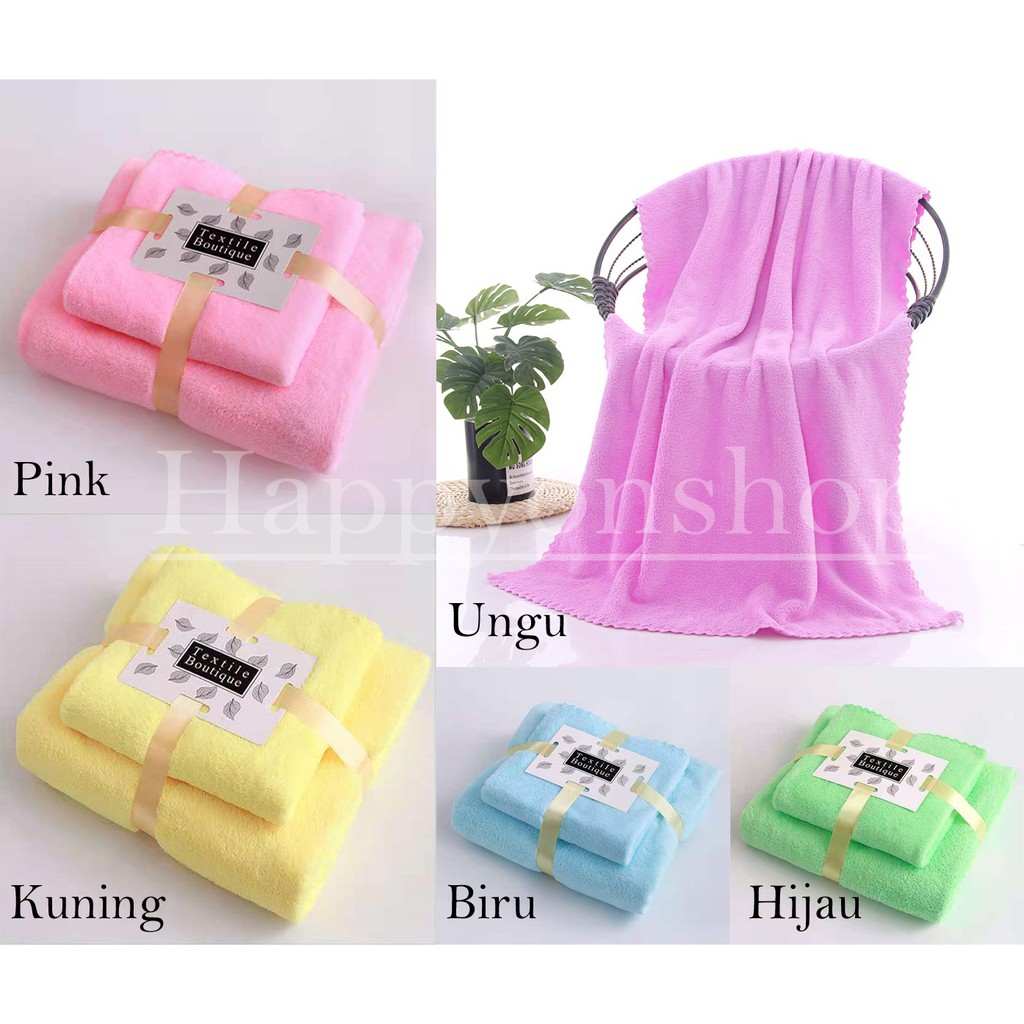 HANDUK SET 2IN1 Polyester fiber bahan lembut new Happyonshop