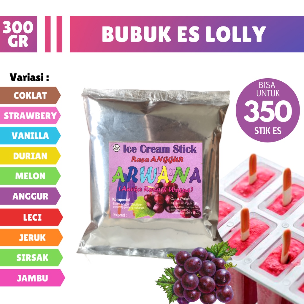 

Bubuk Es Loli stik 300gr Es Lilin Formula Ice krim Kiko Premix Mambo Aneka Rasa Serbuk es Wawan