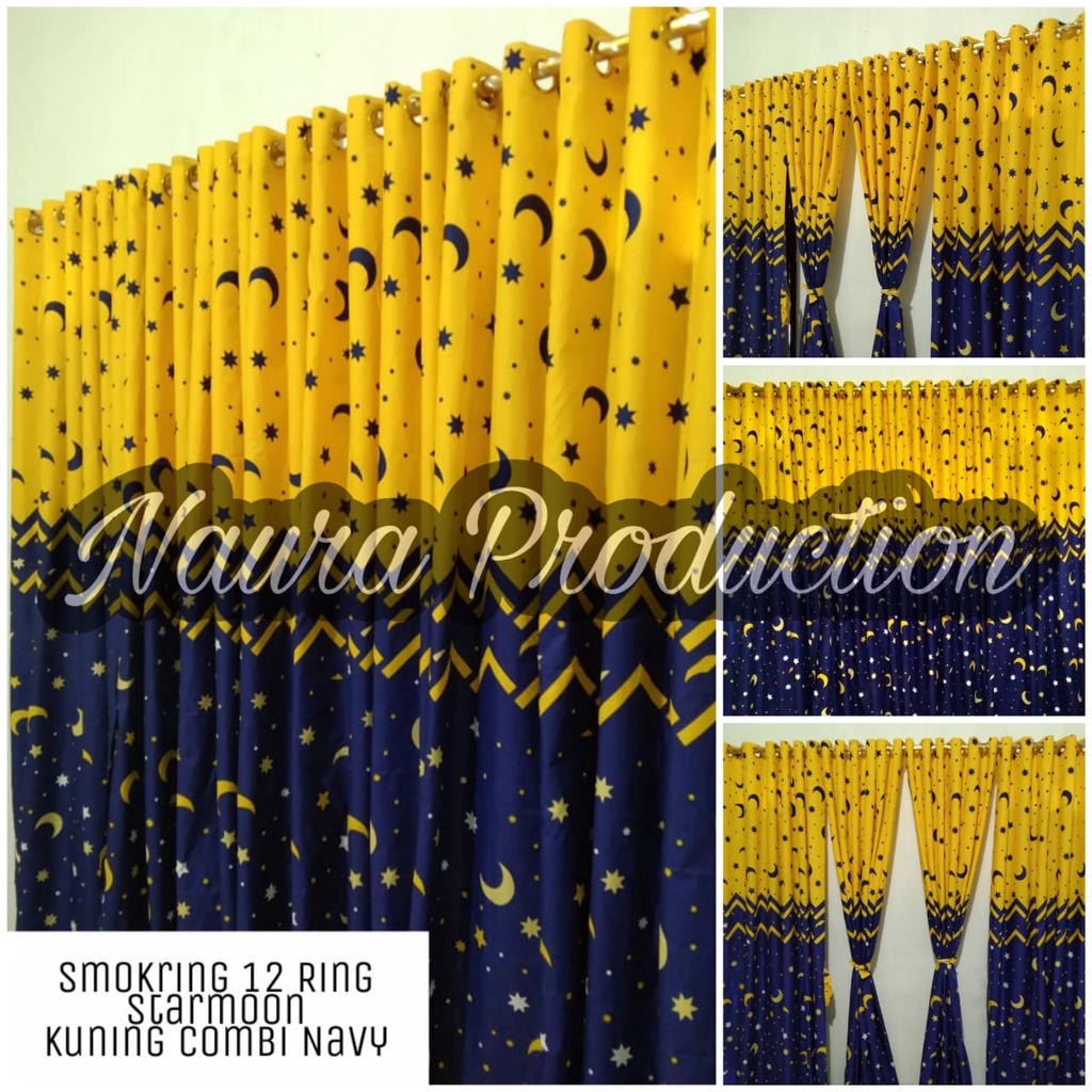 (COD) Gorden Smokring / Hordeng Motif Smokring Ring 12 Bisa Jendela Motif Starmoon Kuning Navy