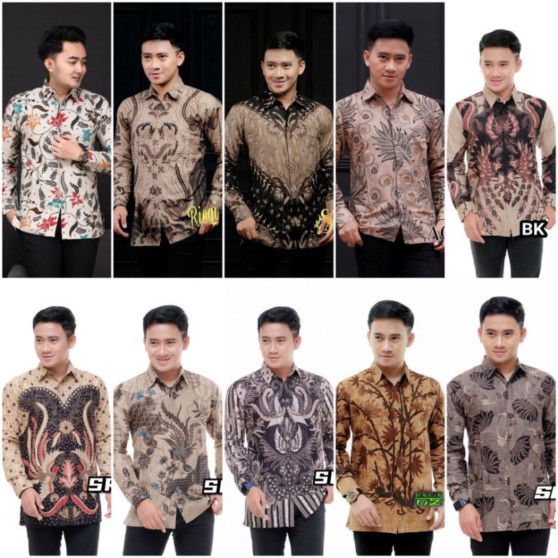 Kemeja Batik Warna Soft Kuningan Coklat Abu Abu Cream