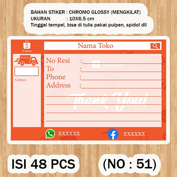 

( STIKER PENGIRIMAN ) Shipping label ( /pack isi 48pcs no.51 )