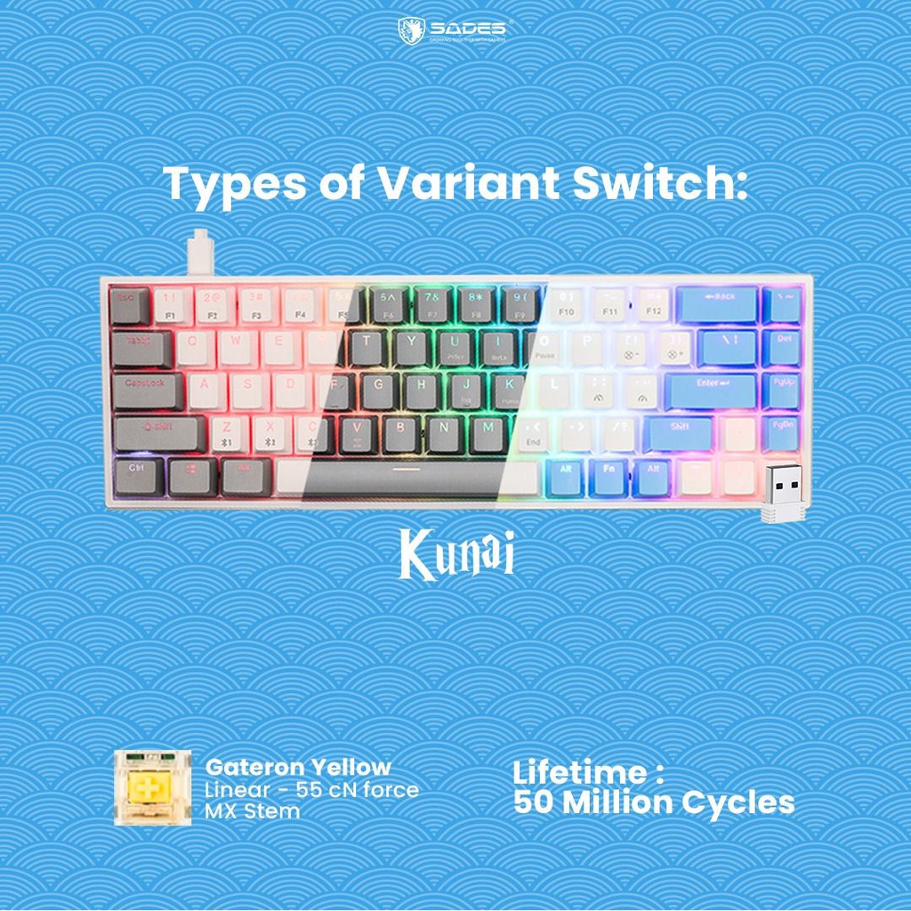 Sades Kunai SK868 Gateron Hotswap 3in1 Wireless Mechanical Keyboard Triple Connection