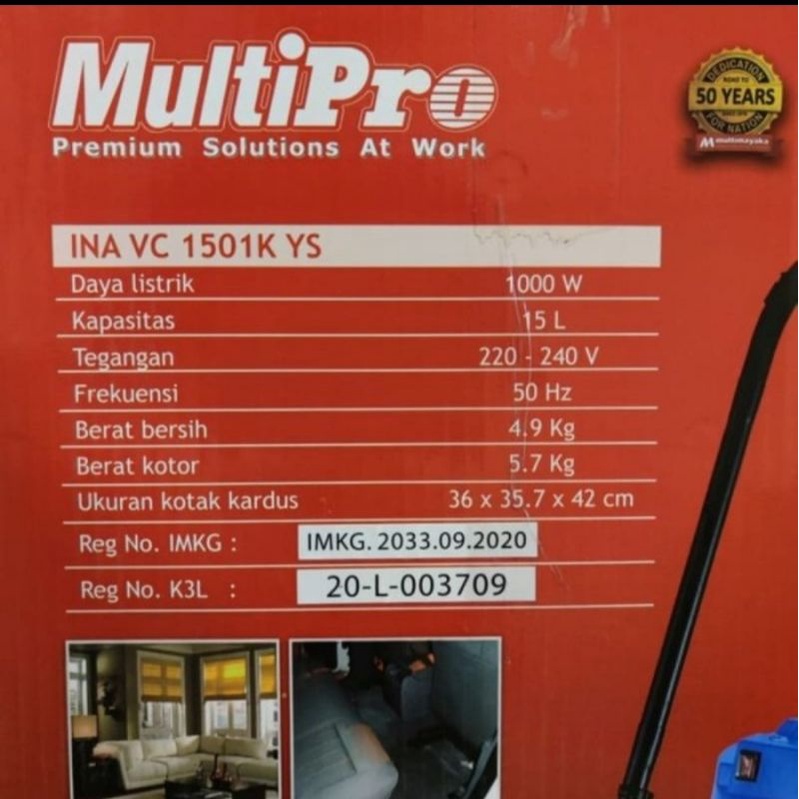 multipro INA VC1501K YS vacuum cleaner 15 liter mesin sedot debu VC 1501K