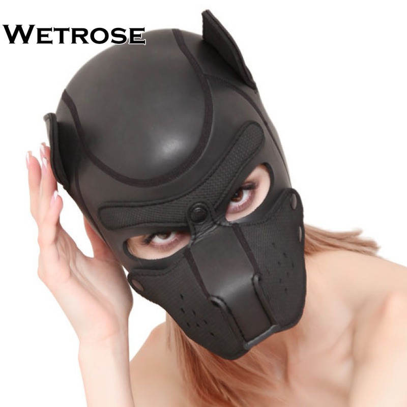 【Wetrose】 Halloween Helm Anjing Bahan Kulit Untuk Cosplay Costume Dog Head Leather Night Club K9