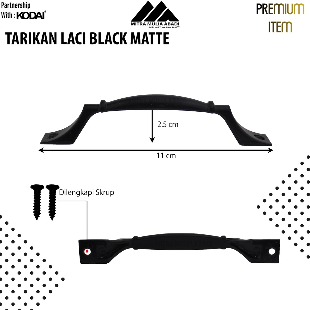 Tarikan Laci 5 Inch Black Matte | Drawer Pull | Merk TOP | T 096