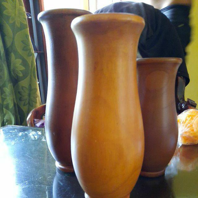 Vas Bunga Kayu Jati Kaki Polos Set 3 Pcs