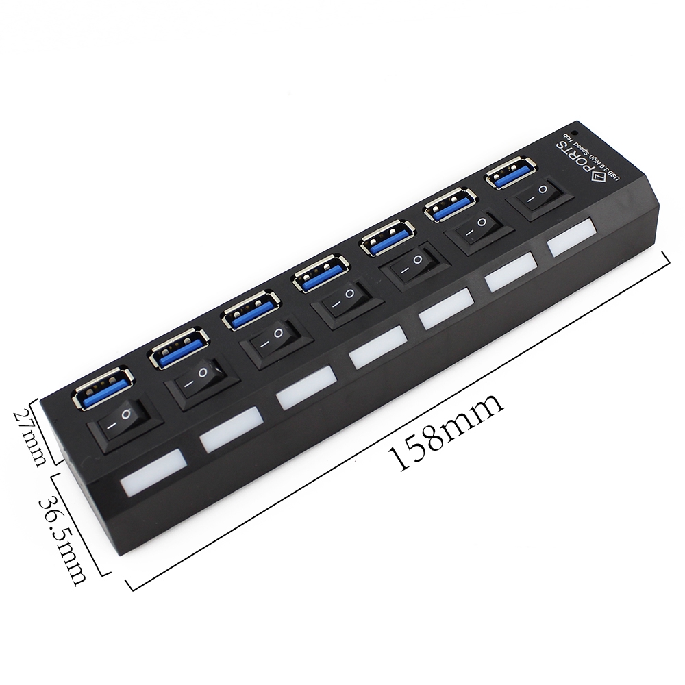 Usb 3.0 Hub Multi USB Splitter USB 3hab Menggunakan Power Adapter Hub USB 3.0 7port Expander Dengan Lampu LED Dan Saklar Untuk Aksesoris Komputer PC