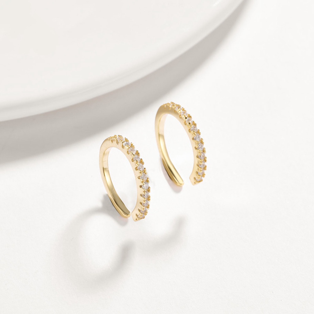 Hu Hu Hu Hu Hu Alat Bantu Pasang Kacamata♡ 1 Pasang Anting Bentuk Bulat Model Terbuka Bahan Cubic Zirconia Warna Silver Untuk Teman