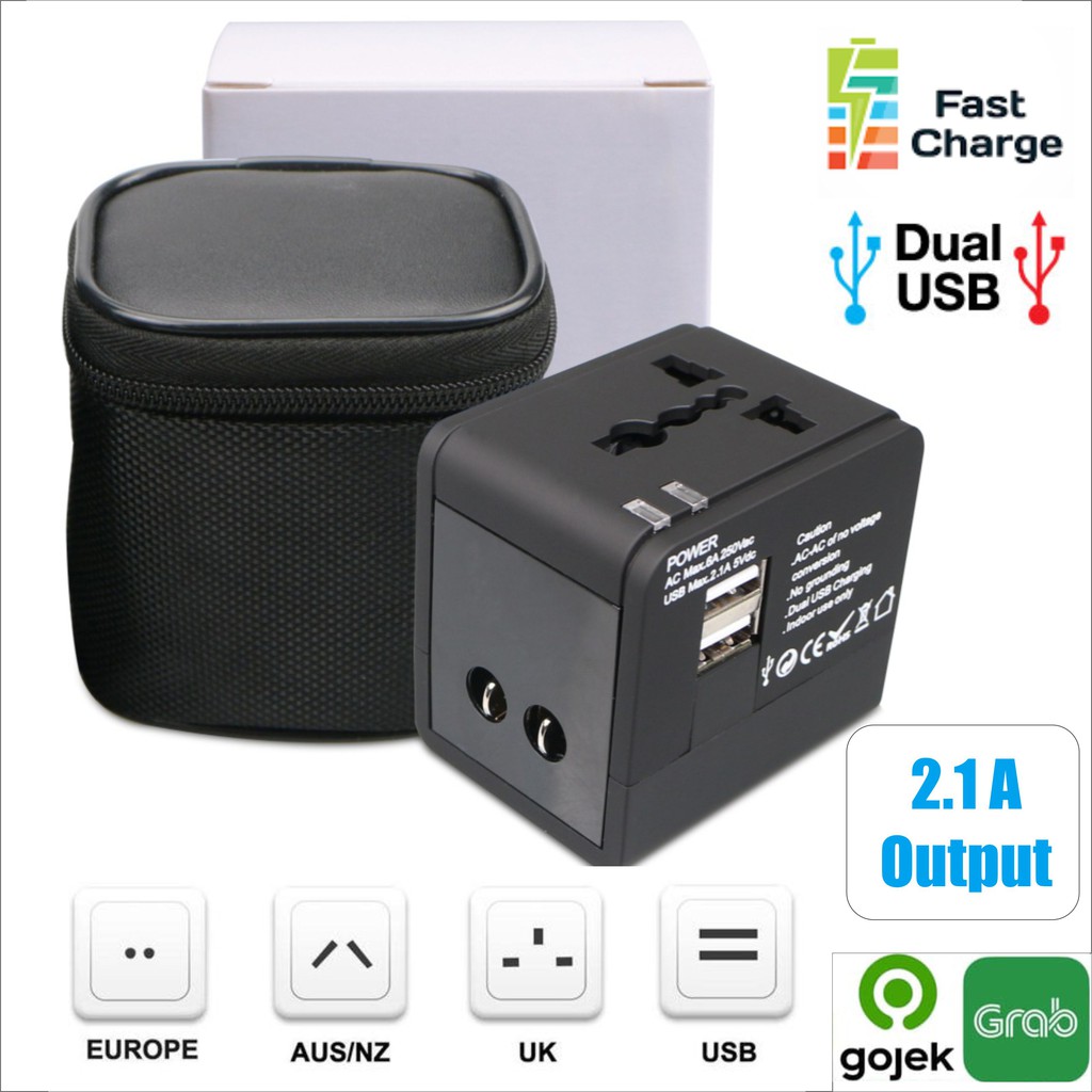 Universal Travel Adaptor 2.1A Fast charging Colokan