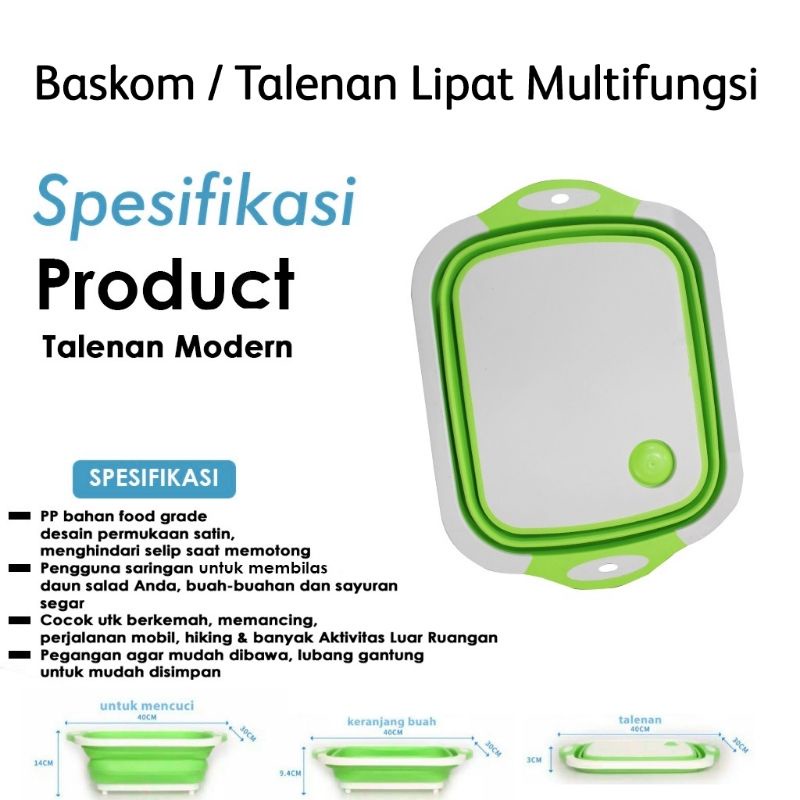 Baskom / Talenan Lipat 3 In 1 Multifungsi Tirisan Buah Sayur Anti Slip Telenan Keranjang Buah Sayur