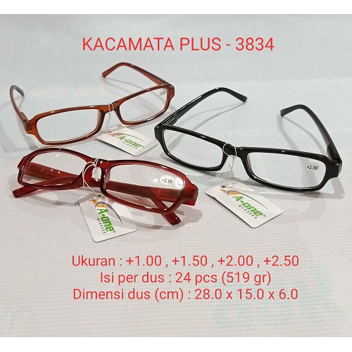 Kacamata Baca Plus (+) 3834 Pria / Wanita +1.00, +1.50, +2.00, +2.5