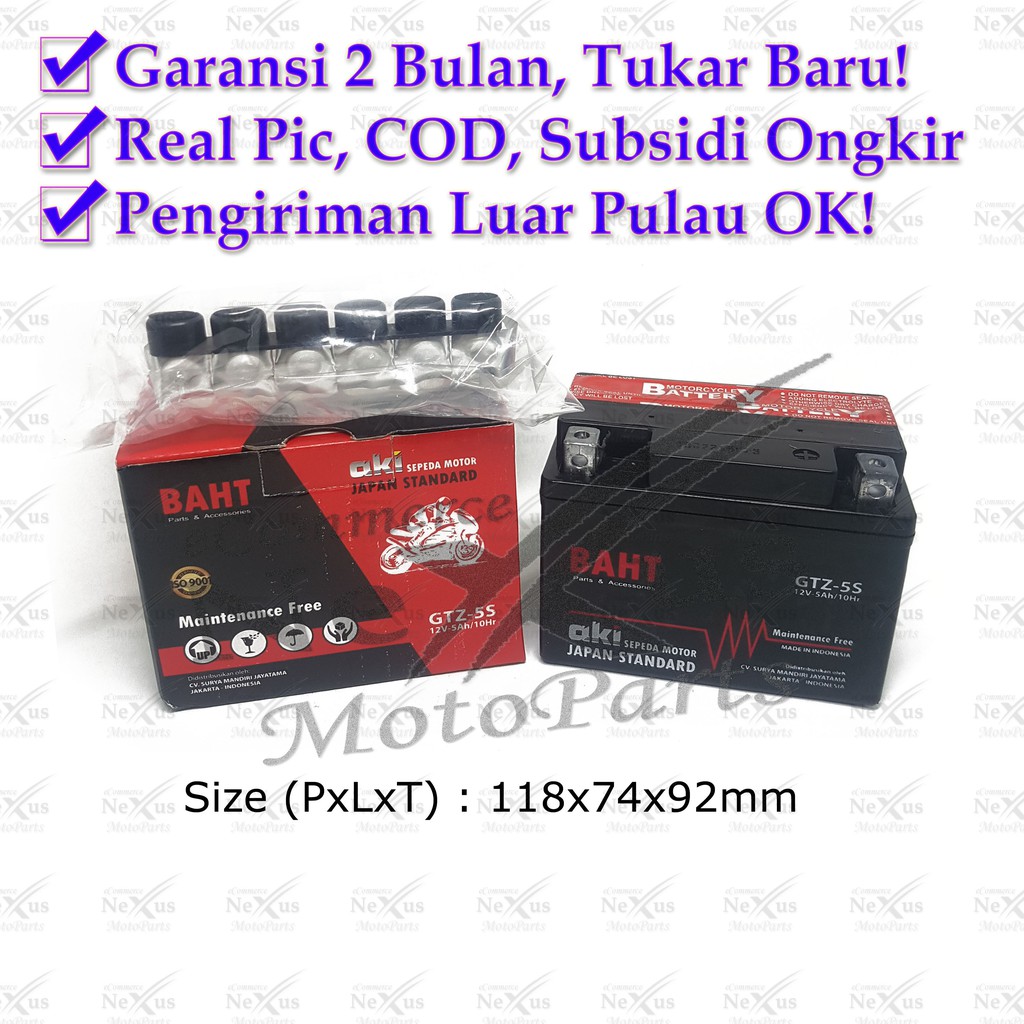 Aki Motor BAHT GTZ-5S GTZ5 YTZ5 12V 5A Karisma Supra Beat Mio