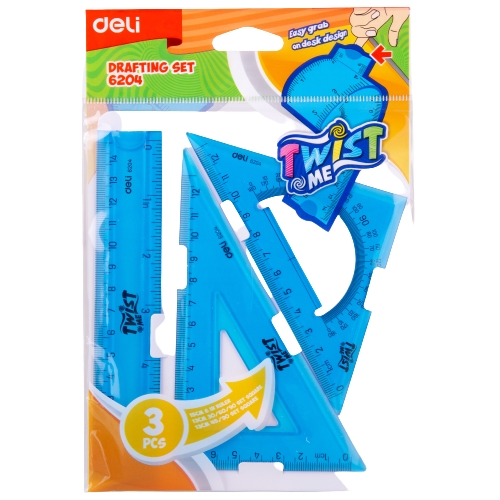 

Deli Drafting Set / Ruler Set / Penggaris 3 Pcs Lentur Tidak Mudah Patah E6204