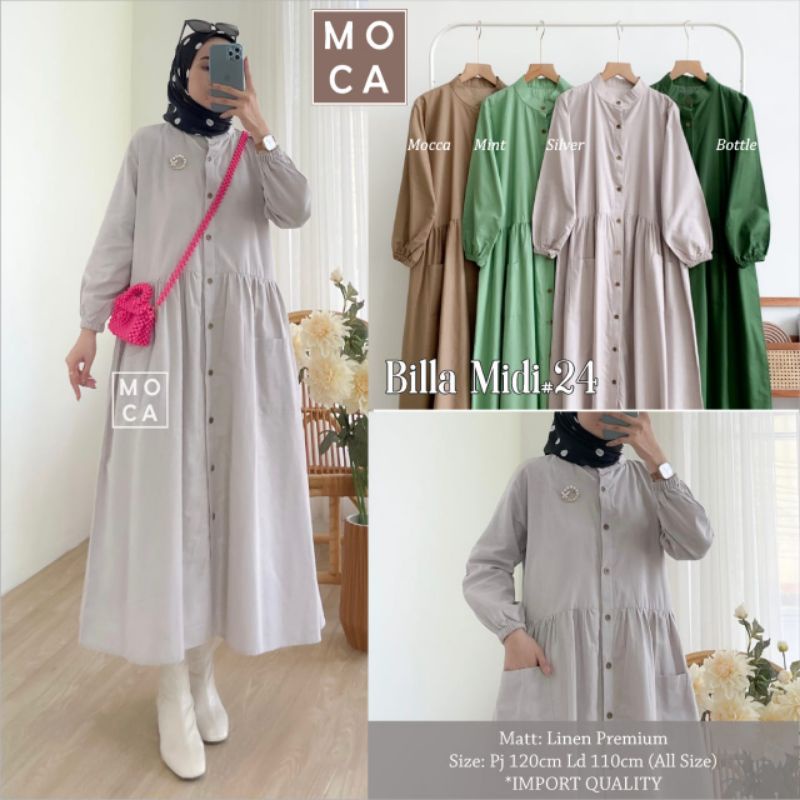 Billa midi dress original belabel moca brand fashion solo outfit hangout ngantor
