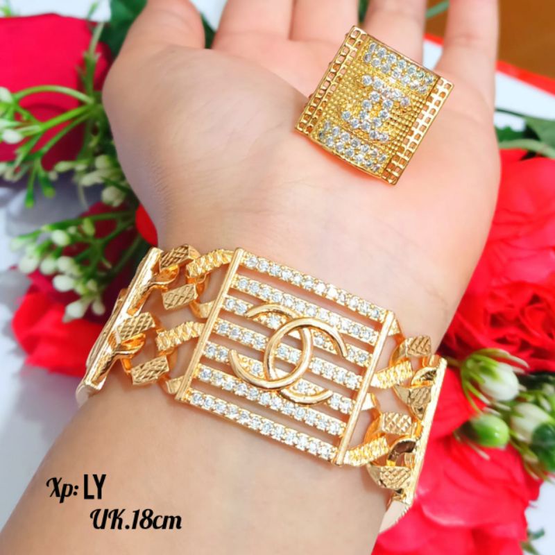 Gelang Fashion Rantai Doble plat logo brand permata zircon FREE CINCIN menawan, tidak karat *COD*