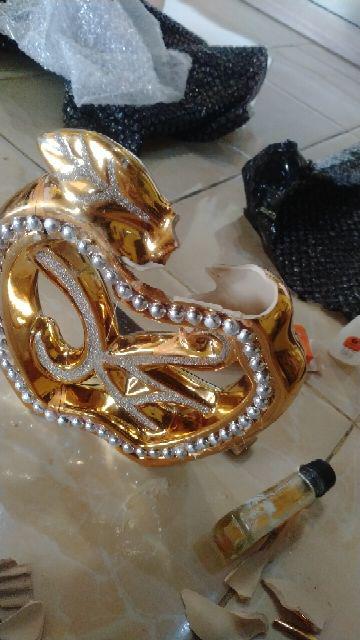 Pajangan Keramik Allah & Muhammad Diamond Gold Apel 2pc T:21cm Bb767