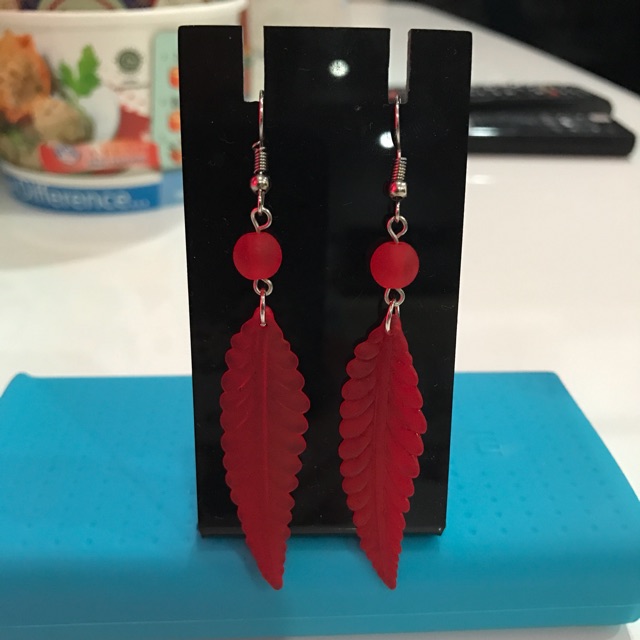 Anting tassel panjang jurai import fashion aksesoris daun E11 red