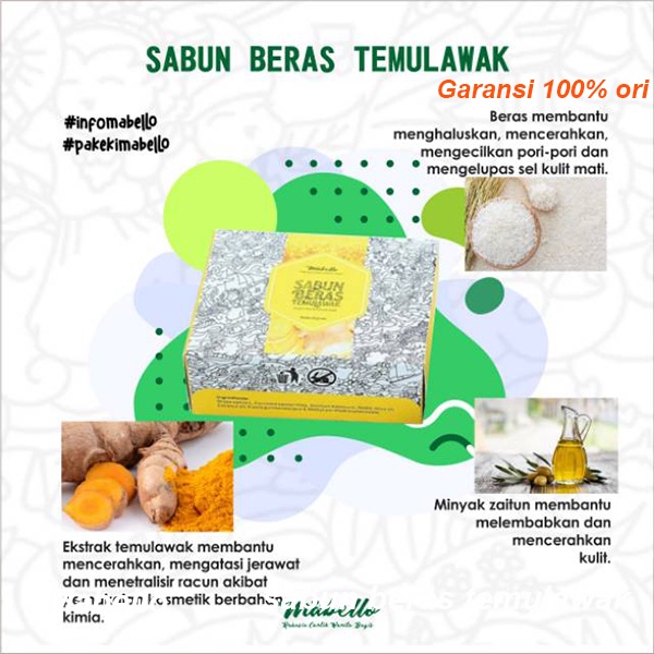 Sabun beras temulawak mabello bedda lotong untuk badan dan wajah BPOM