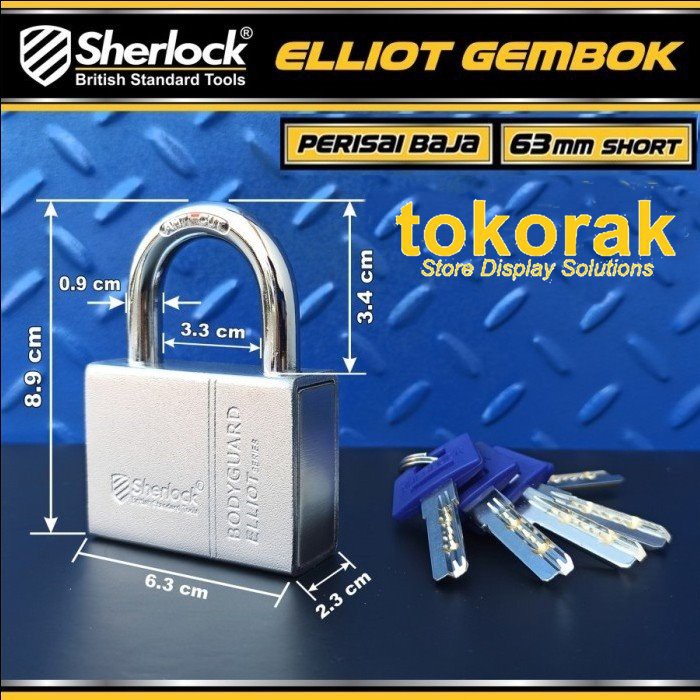 SHERLOCK ELLIOT GEMBOK PERISAI BAJA 63 MM - PINTU GERBANG CAKRAM MOTOR