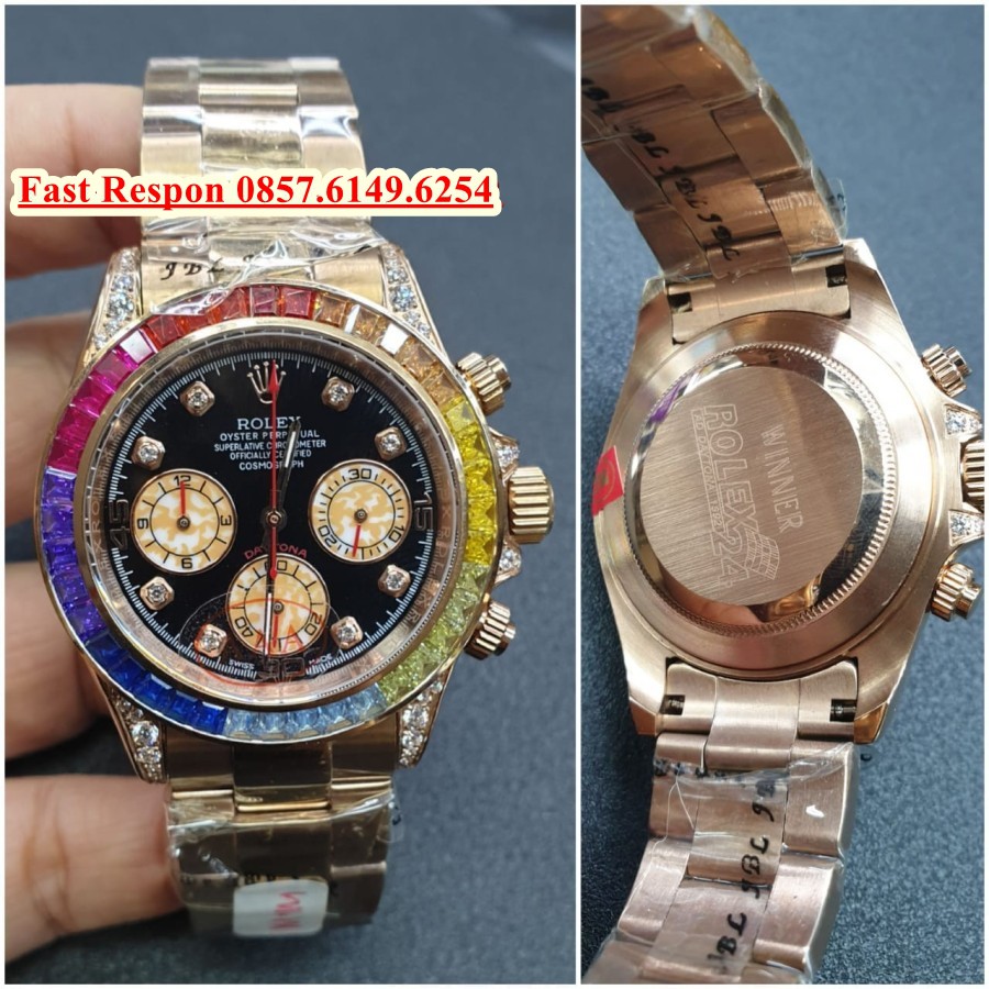 Cash Back Jam Tangan Rolex Daytona Rainbow Rosegold Garansi 1th