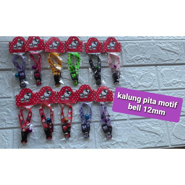 Kalung kucing GG MOTIF PITA 12MM lonceng (tipis) Love Wajik Merah Lilac Pink