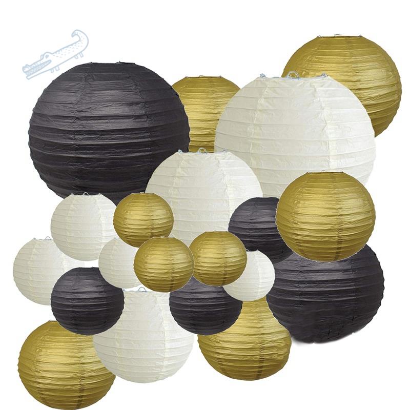 Decorative Party Paper Lanterns 20 Pcs Gold White Black Round  Japanese/Chinese Lantern Lanterne Papier For Wedding Outdoor Decor | Shopee  Indonesia
