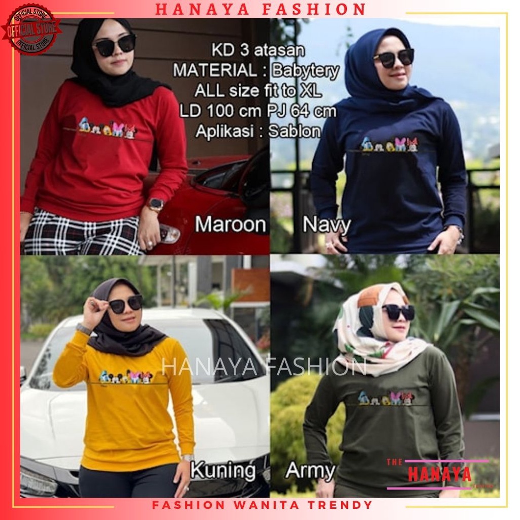 BAJU KAOS WANITA LENGAN PANJANG KEKINIAN MODEL DISNEY | KAOS ATASAN SANTAI WANITA | TERBARU BISA COD