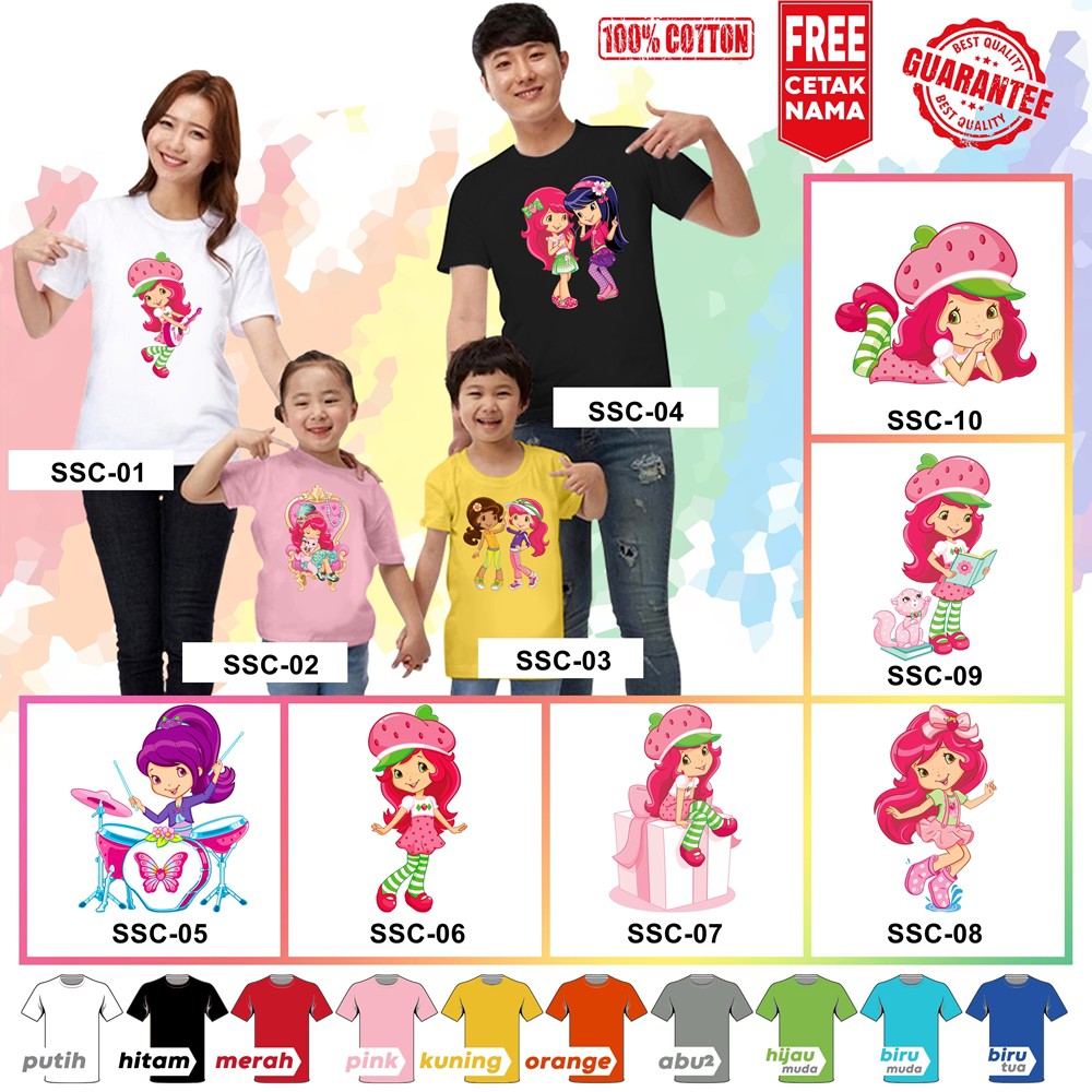 [FREE NAMA!!] Baju Kaos ANAK DAN DEWASA STRAWBERRY SHORTCAKE BANYAK MOTIF