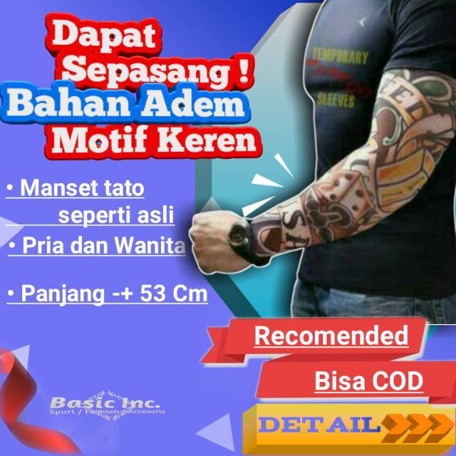 Sarung Tangan Manset Arm Sleeve Manset Deker Decker Tangan Lengan Motif Tato Tatto Olahraga Pria