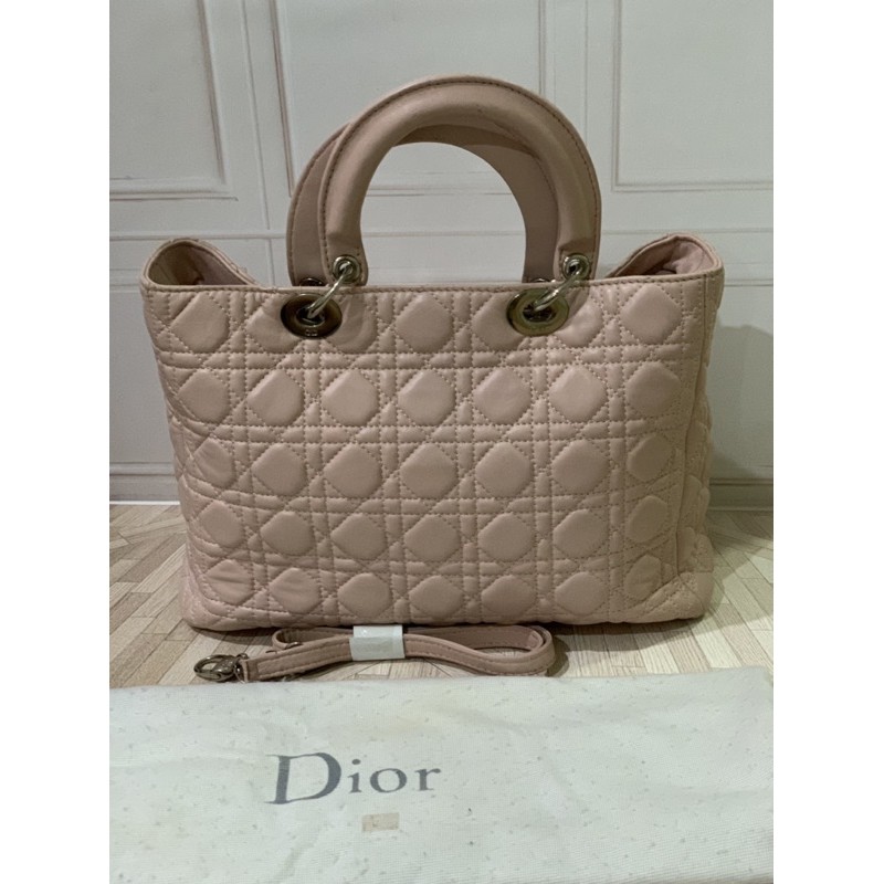 Christian Dior Light Pink Cannage Quilted Leather Large Preloved Bag