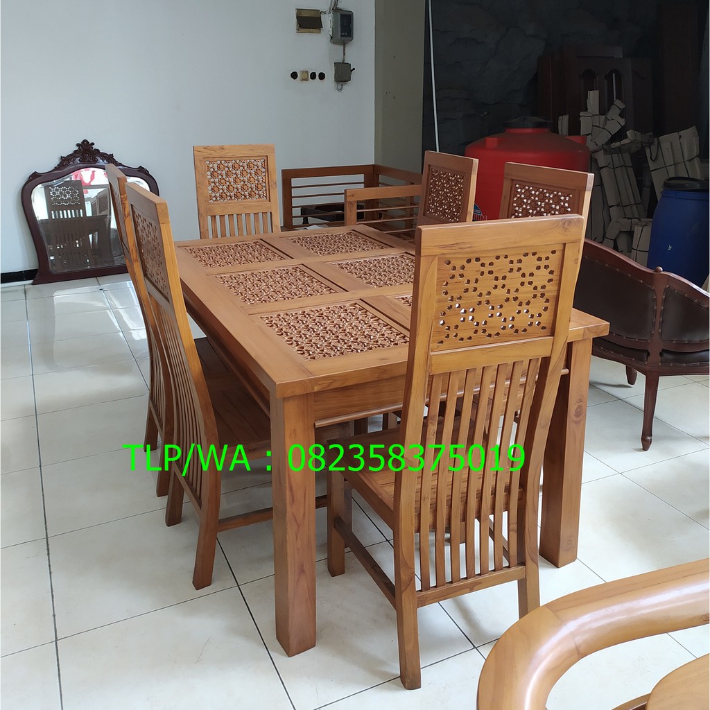 Satu Set Kursi Meja Makan Ukiran Jati Jepara Harga Murah Terbaru Balero, Jakarta Bogor Bekasi Shopee