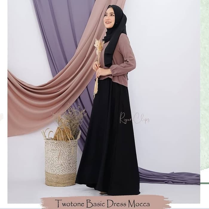 ORIGINAL Two Tone Dress | Baju Gamis BERKUALITAS | Grosir Gamis | Dress Moscrepe BERKUALITAS