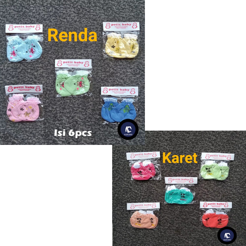 6 SET (12 PASANG) SARUNG TANGAN &amp; KAKI BAYI NEWBORN MURAH MODEL RIP