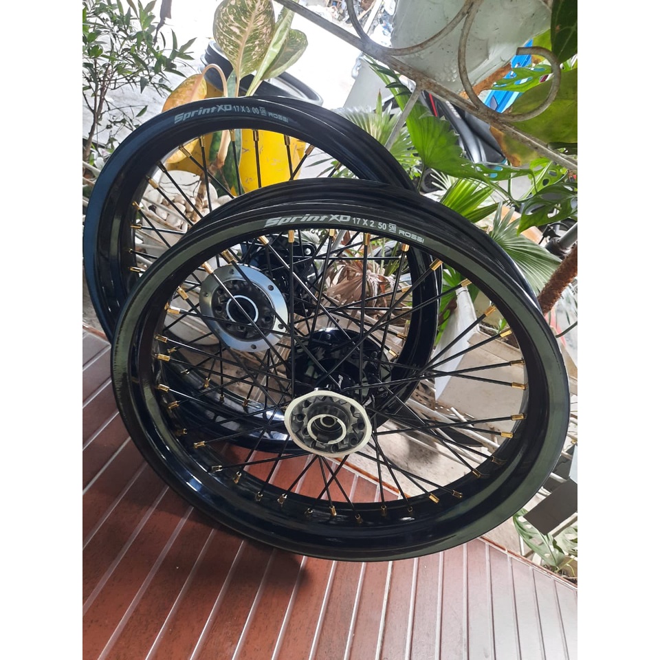VELG SET SUPERMOTO KLX150L,KLX BF,DTRACKER PNP TANPA BAN VELG UKURAN 250/300-17