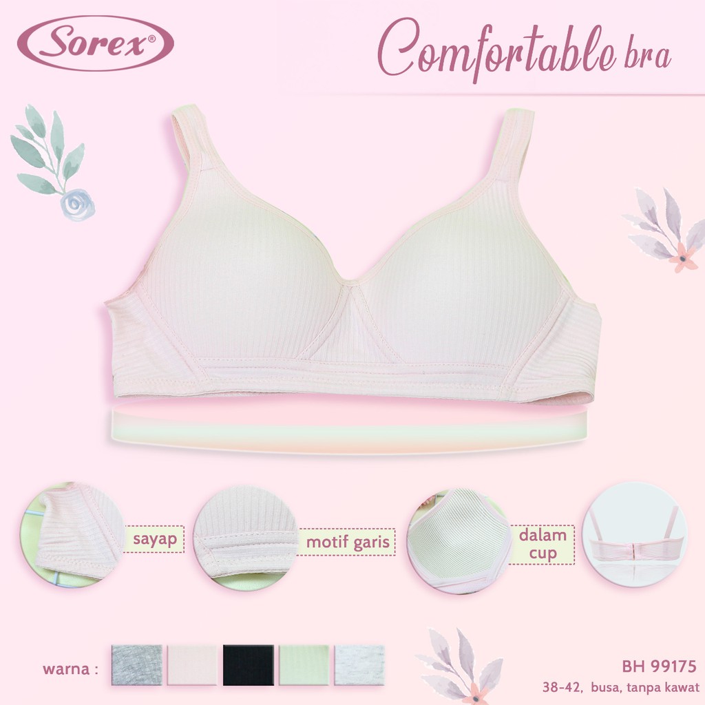 Bh Bra Sorex 99175 (Cup Sedang) Tekstur Garis | Busa Tipis Tanpa Kawat |jpx