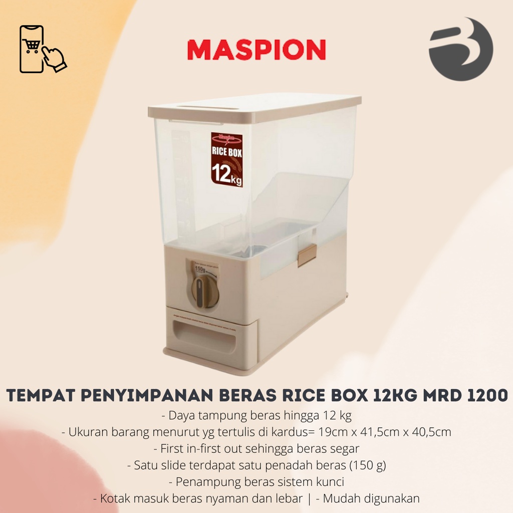 TEMPAT PENYIMPANAN BERAS / RICEBOX / RICE BOX MASPION 12KG MRD 1200