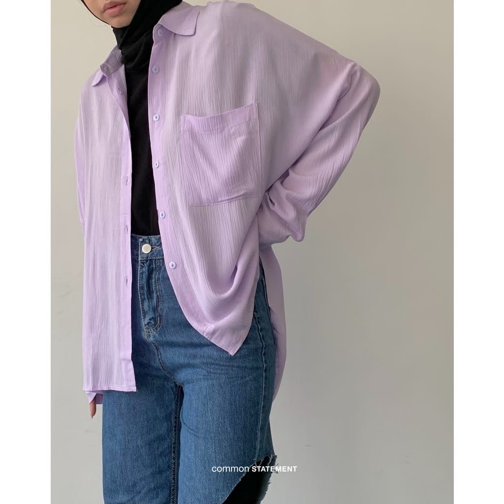 Kemeja Wanita Polos Oversize Lyla Shirt Lengan Panjang Bahan Rayon Cringle