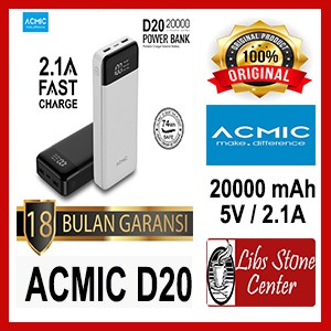 ACMIC D20 20000mAh Digital Display + 2A Fast Charge PowerBank - Putih