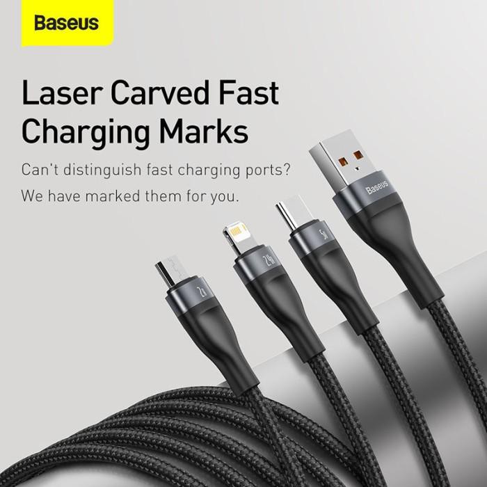 Baseus Cable Data Fast Charging 3 in 1 - Micro + Lightning + Type C 5A 1.2m